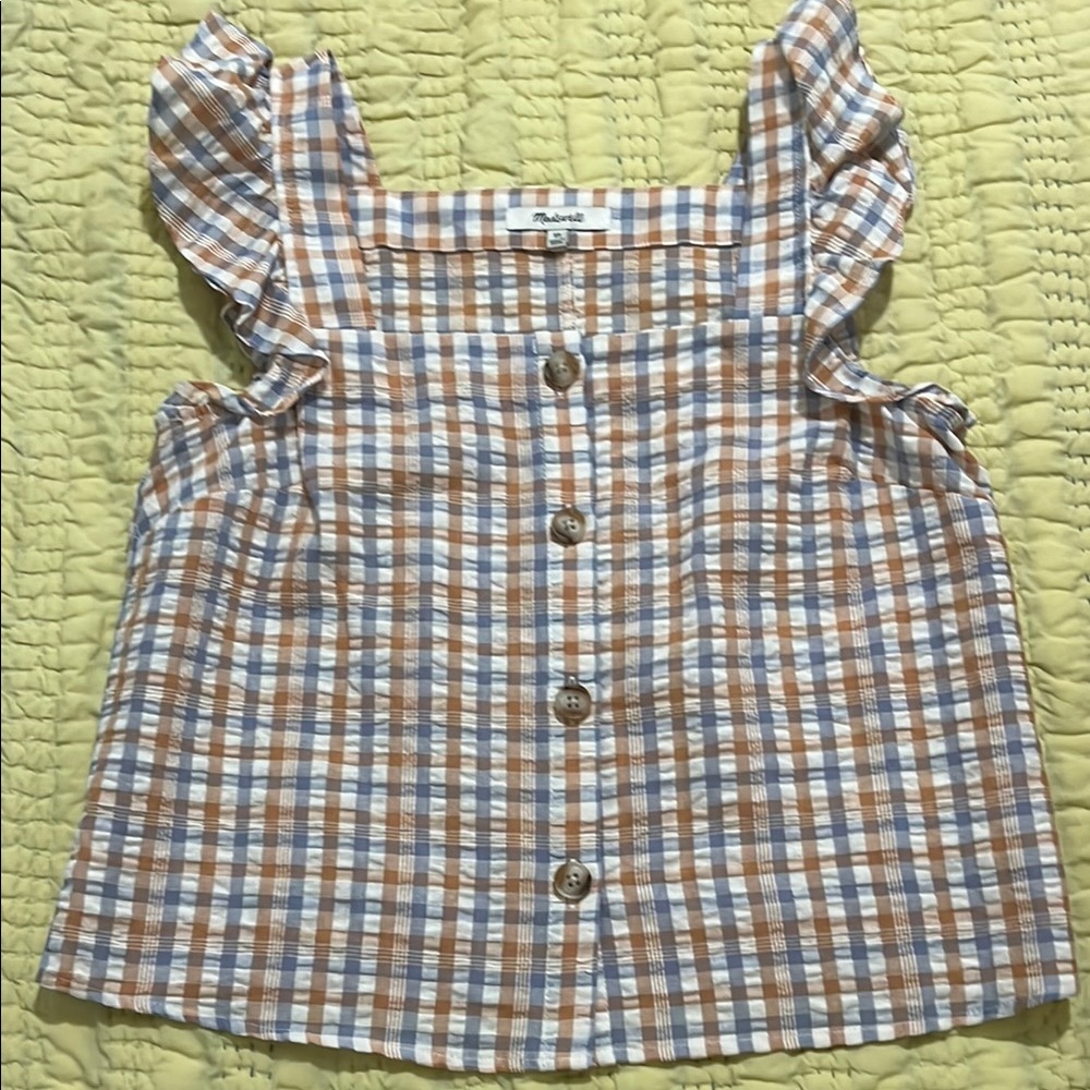 Madewell Gingham Ruffle Sleeve Top - Picture 2 of 5